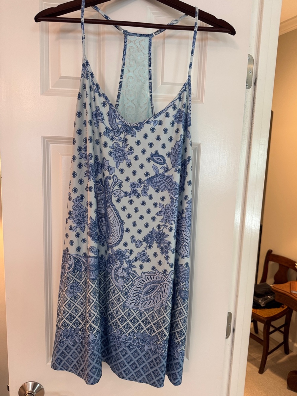In Bloom by Jonquil Blue & White Paisley Lace-Back Gown